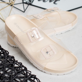 Ideal Shoes Pantofole Trasparenti Con Fibbia marrone 2