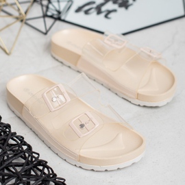 Ideal Shoes Pantofole Trasparenti Con Fibbia marrone 1