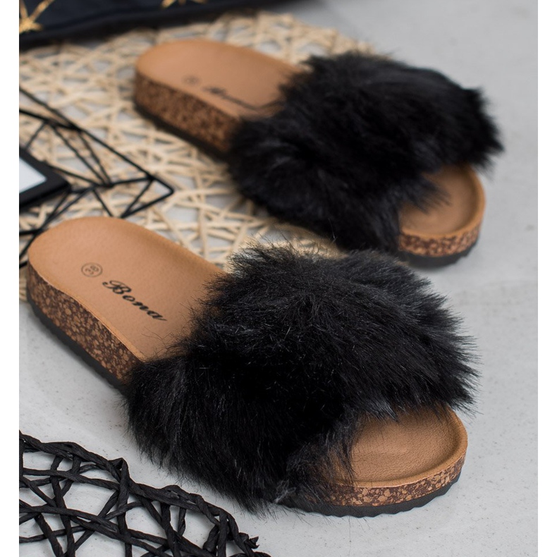 Bona Pantofole Con Pelliccia nero 2