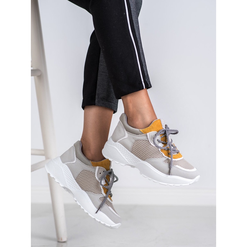 SHELOVET Scarpe da ginnastica alla moda grigio giallo 2