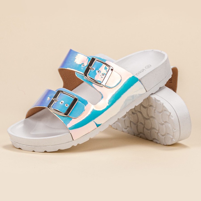 Ideal Shoes Pantofole con fibbia olografica grigio 1