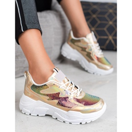 SHELOVET Sneakers Dorate Con Paillettes d'oro 1