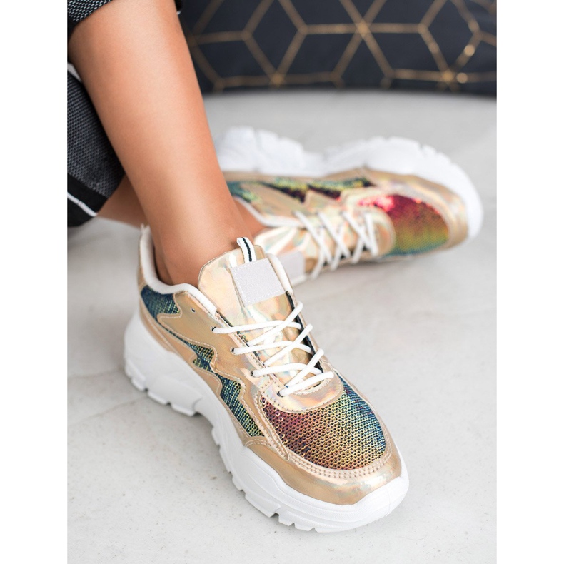 SHELOVET Sneakers Dorate Con Paillettes d'oro 2