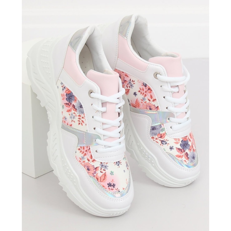 Scarpe sportive fiore bianco 3002 WHITE / FLOWER Red 1
