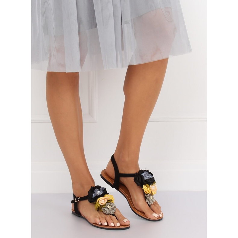 Sandali neri con fiori L518 Black nero 1