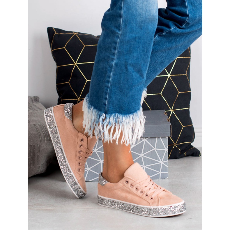 SHELOVET Sneakers Con Suola Glitter rosa grigio 2
