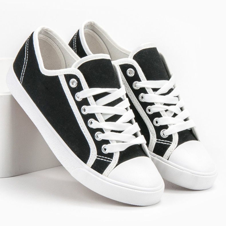 SHELOVET Sneakers basse da donna bianca nero 2