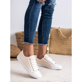 SHELOVET Sneakers basse da donna bianca marrone 1