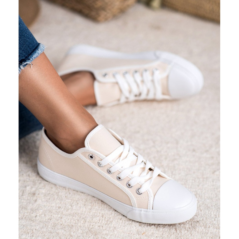 SHELOVET Sneakers basse da donna bianca marrone 2