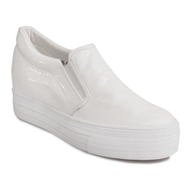Sneakers laccate con zeppa KB-125 bianche bianca 2