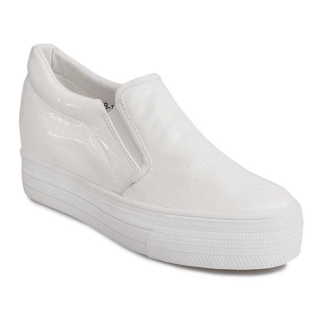 Sneakers laccate con zeppa KB-125 bianche bianca 2