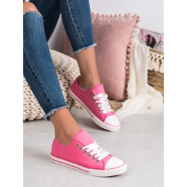 SHELOVET Scarpe da ginnastica legate con un nastro bianca rosa 1