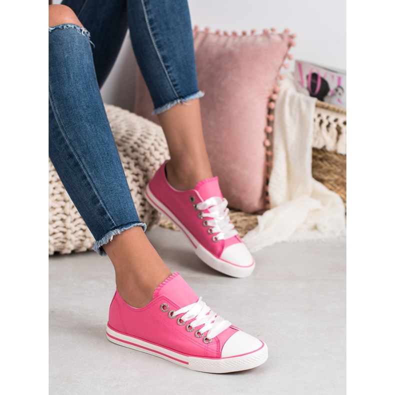 SHELOVET Scarpe da ginnastica legate con un nastro bianco rosa 1