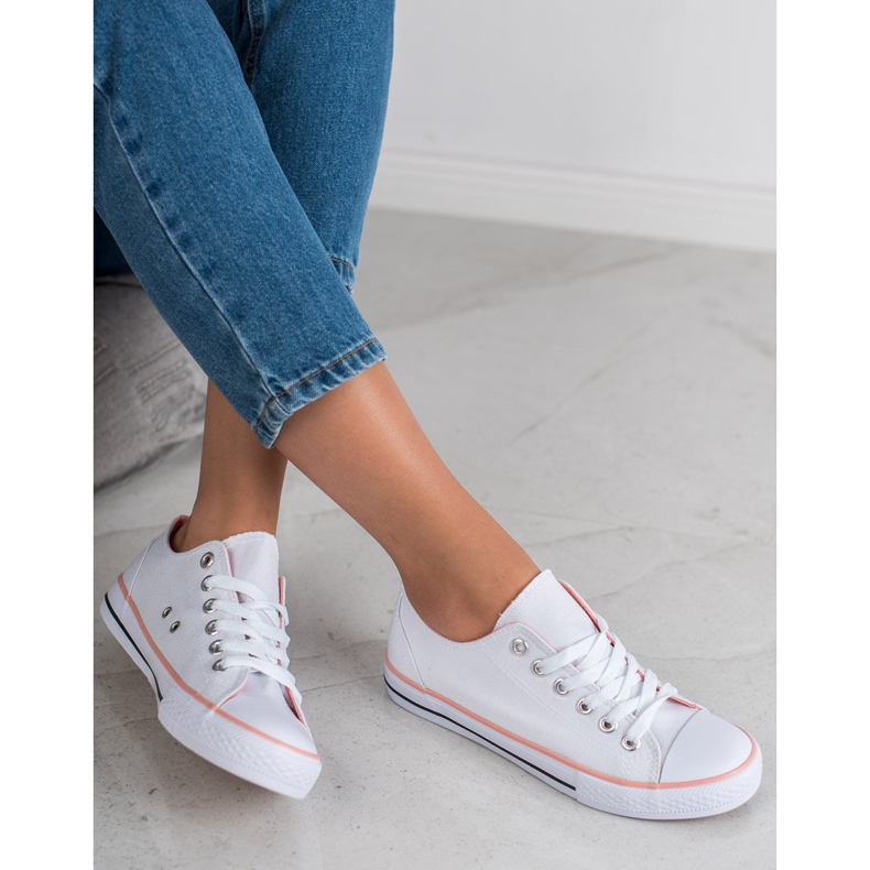 SHELOVET Sneakers bianche classiche bianco rosa 2