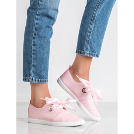 SHELOVET Scarpe legate con un nastro rosa 1