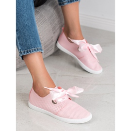 SHELOVET Scarpe legate con un nastro rosa 2