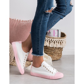 SHELOVET Sneakers bicolore bianco rosa 2