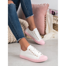 SHELOVET Sneakers bicolore bianca rosa 1