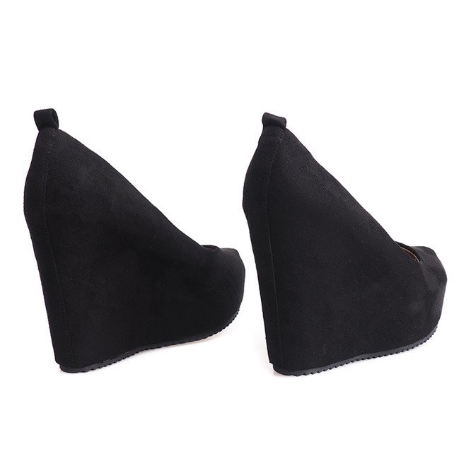 Décolleté in pelle scamosciata con zeppa 066 nere nero 2
