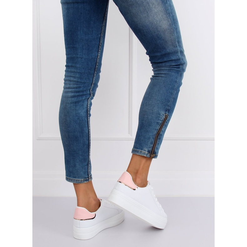 Sneakers su suola alta bianca e rosa B0-31 WHITE / PINK bianco 1