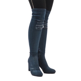 Stivaletti in denim blu effetto consumato BH70-HB 1