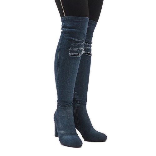 Stivaletti in denim blu effetto consumato BH70-HB 1