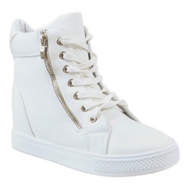 Sneakers bianche su zeppa con slider oro DD477-2 bianco 1