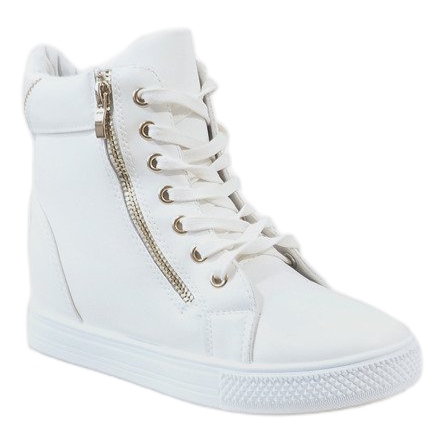 Sneakers bianche su zeppa con slider oro DD477-2 bianco 1