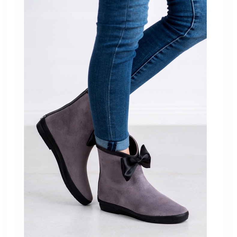 Kylie Stivali in pelle scamosciata con fiocco grigio 2