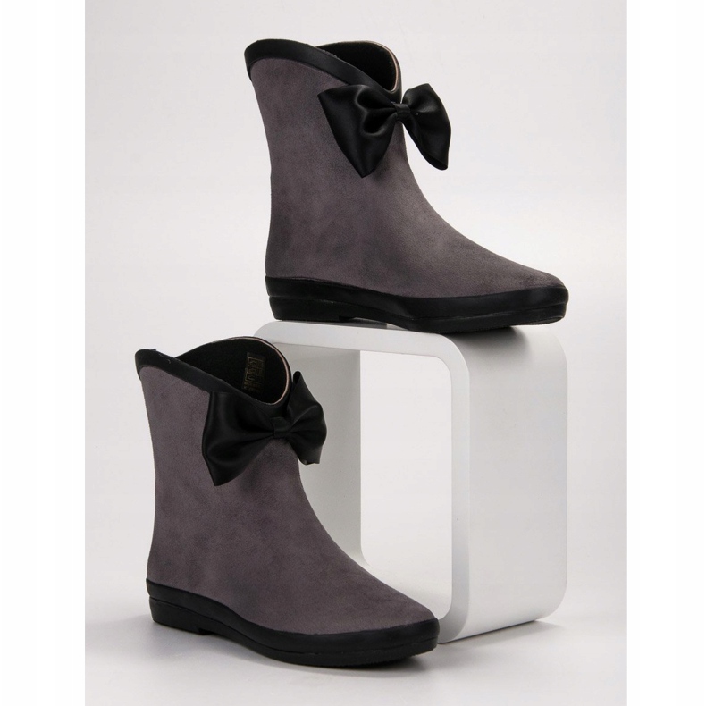 Kylie Stivali in pelle scamosciata con fiocco grigio 1