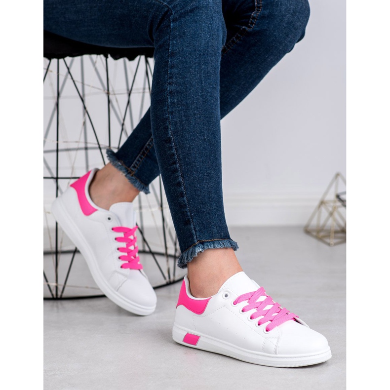 Ideal Shoes Scarpe sportive da donna bianca rosa 2