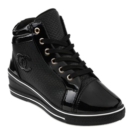 Sneakers nere alla moda sulla zeppa R15-2 nero 1