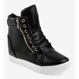 Sneakers nere su zeppa con cerniera dorata DD477-1 nero 1