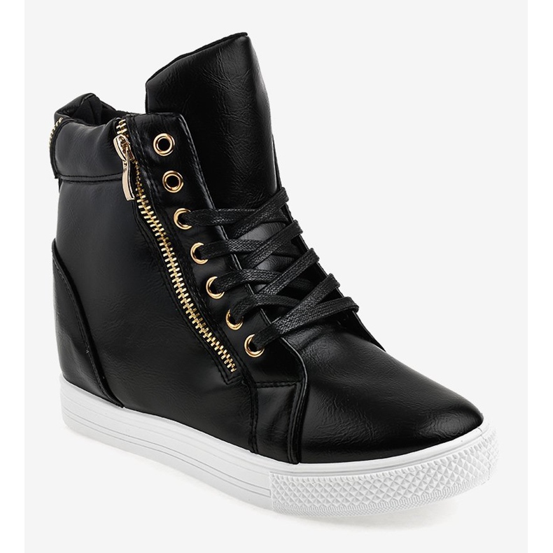Sneakers nere su zeppa con cerniera dorata DD477-1 nero 1