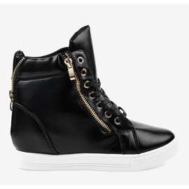 Sneakers nere su zeppa con cerniera dorata DD477-1 nero 2