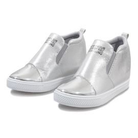Sneakers traforate argento sulla zeppa DD392-2 grigio 1