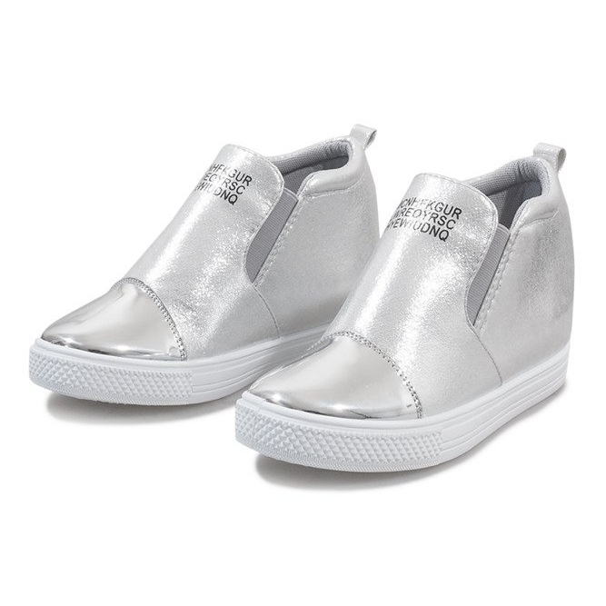 Sneakers traforate argento sulla zeppa DD392-2 grigio 1