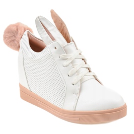 Sneakers bianche sui coniglietti con zeppa H6211-9 bianca 1