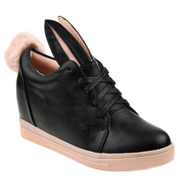 Sneakers nere sui coniglietti con zeppa H6210 nero 1