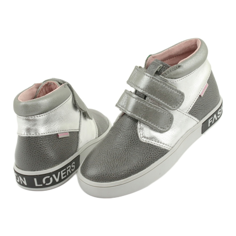 Mazurek Scarpe per bambini in pelle per velcro 1356 grigio/argento 4