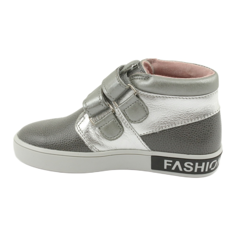 Mazurek Scarpe per bambini in pelle per velcro 1356 grigio/argento 2