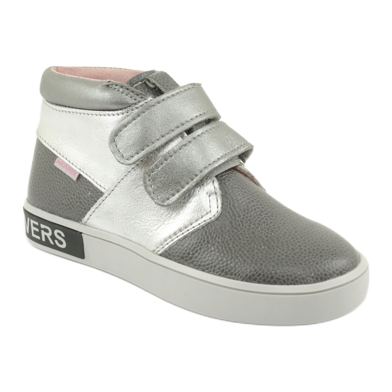 Mazurek Scarpe per bambini in pelle per velcro 1356 grigio/argento 1