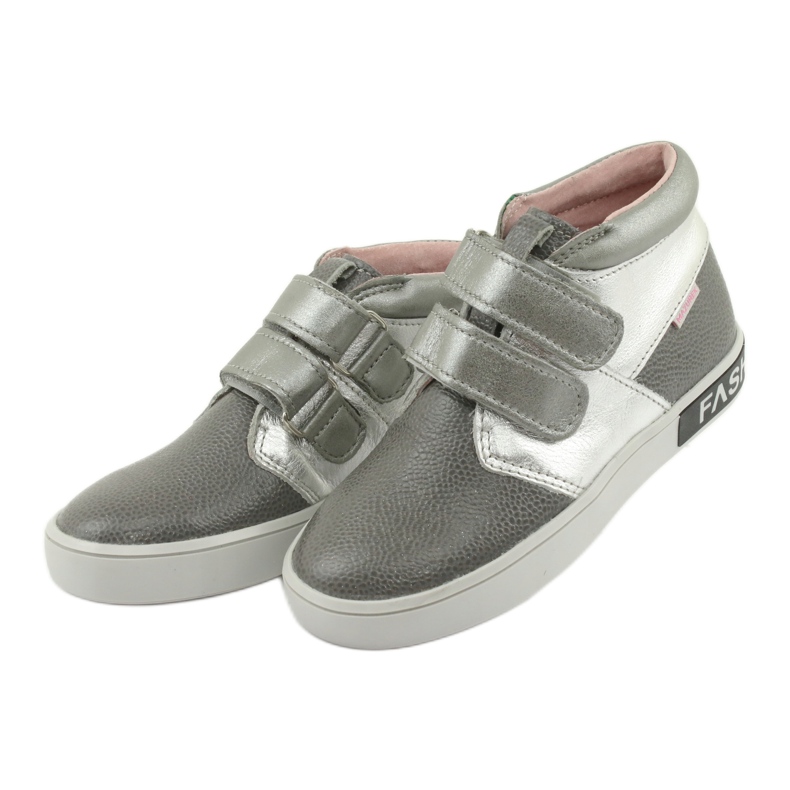 Mazurek Scarpe per bambini in pelle per velcro 1356 grigio/argento 3