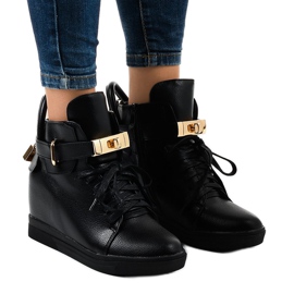 Sneakers nere con zeppa con fibbia H6600A nero 1