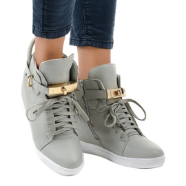 Sneakers grigie con zeppa e fibbia H6600-26 grigio 1