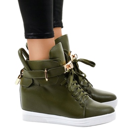 Sneakers con zeppa verde con fibbia H6600-77 1