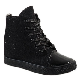 Sneakers nere sulla zeppa DD385-1 nero 1