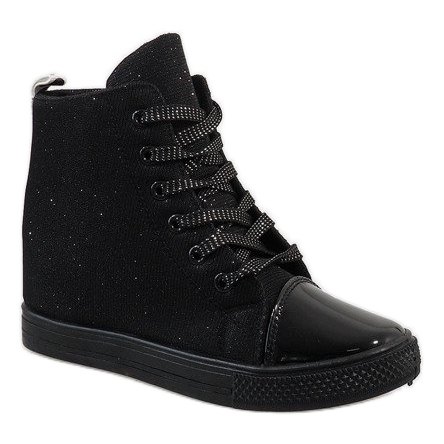 Sneakers nere sulla zeppa DD385-1 nero 1