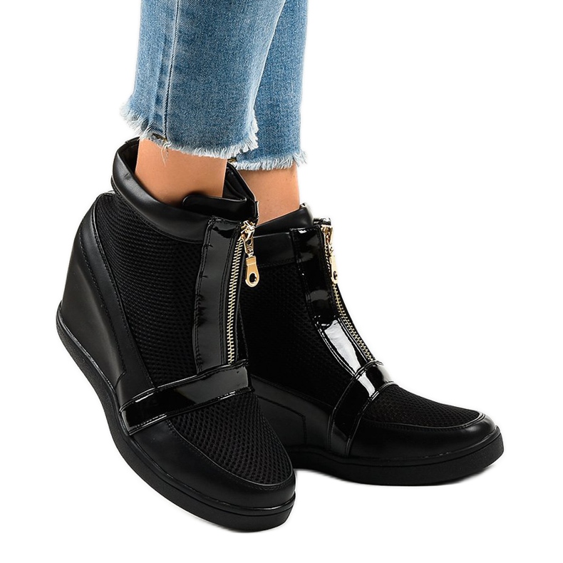 Sneakers nere con zeppa con cerniera 2666-10 nero 2