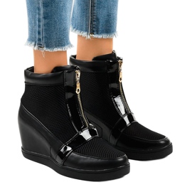 Sneakers nere con zeppa con cerniera 2666-10 nero 1